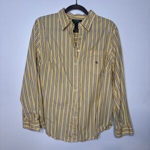 Lauren RL Yellow White Blue Stripe Button Front Collared Shirt Size 1X